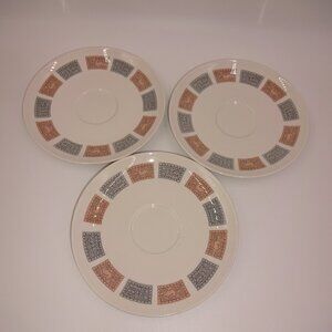 3 Vintage Kokura Ware Milan Cream Saucers Birds Houses Peach Gray 2106 Japan